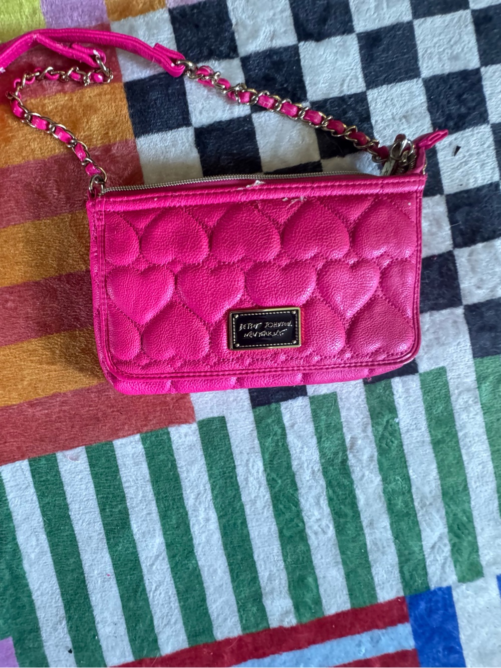 Betsey Johnson Hot Pink Quilted Heart Crossbody Bag